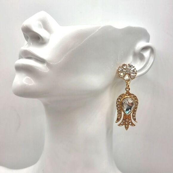 New ANTHRO flower eagle rhinestone dangle earrings - Picture 2 of 8